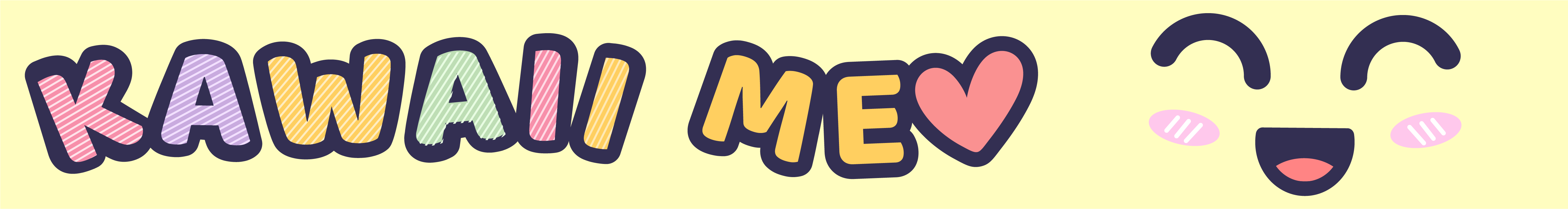 Kawaii Me banner with a smiling kawaii face